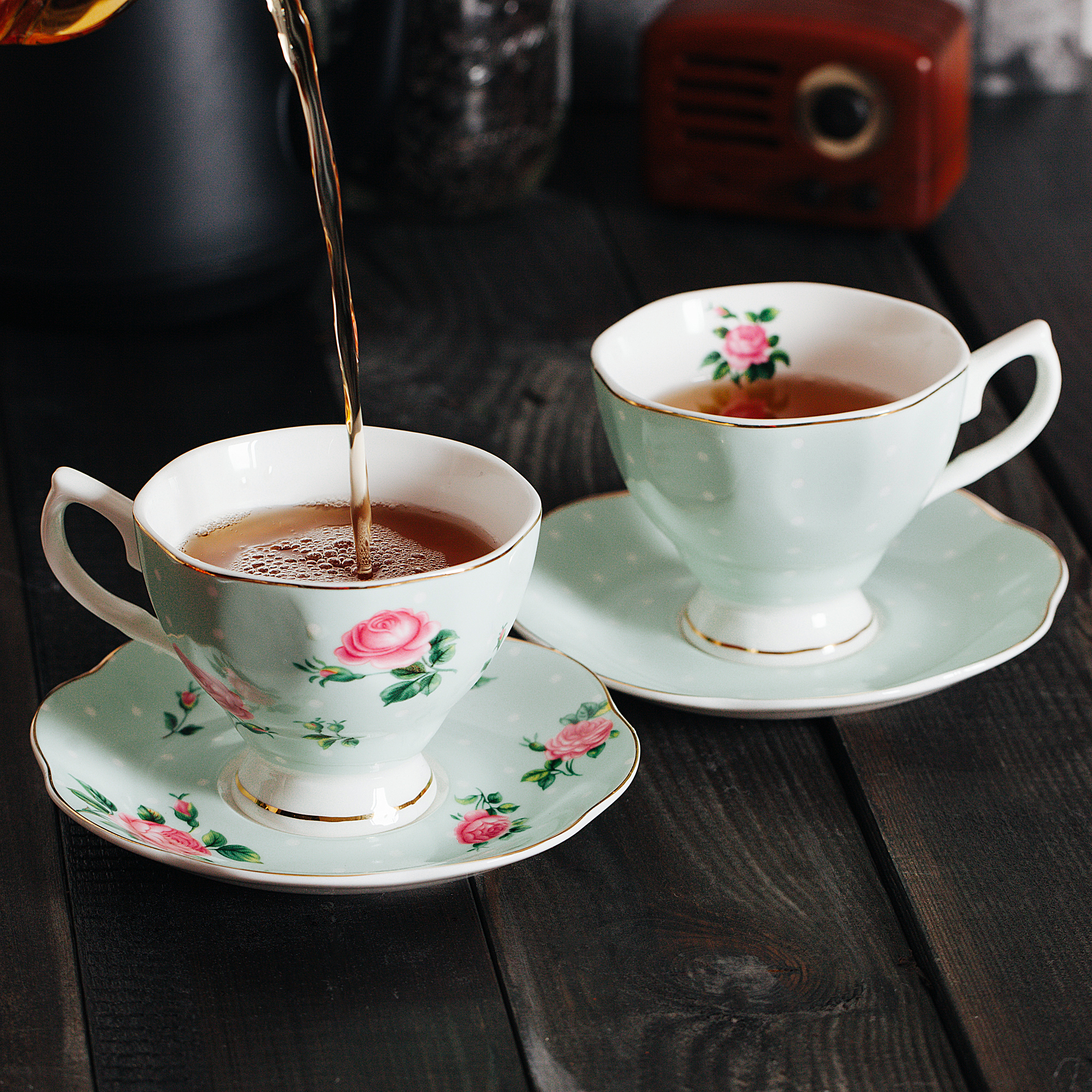 Verlating Lezen Geef rechten BTäT- Floral Tea Cups and Saucers (Green – 8 oz) – BTAT