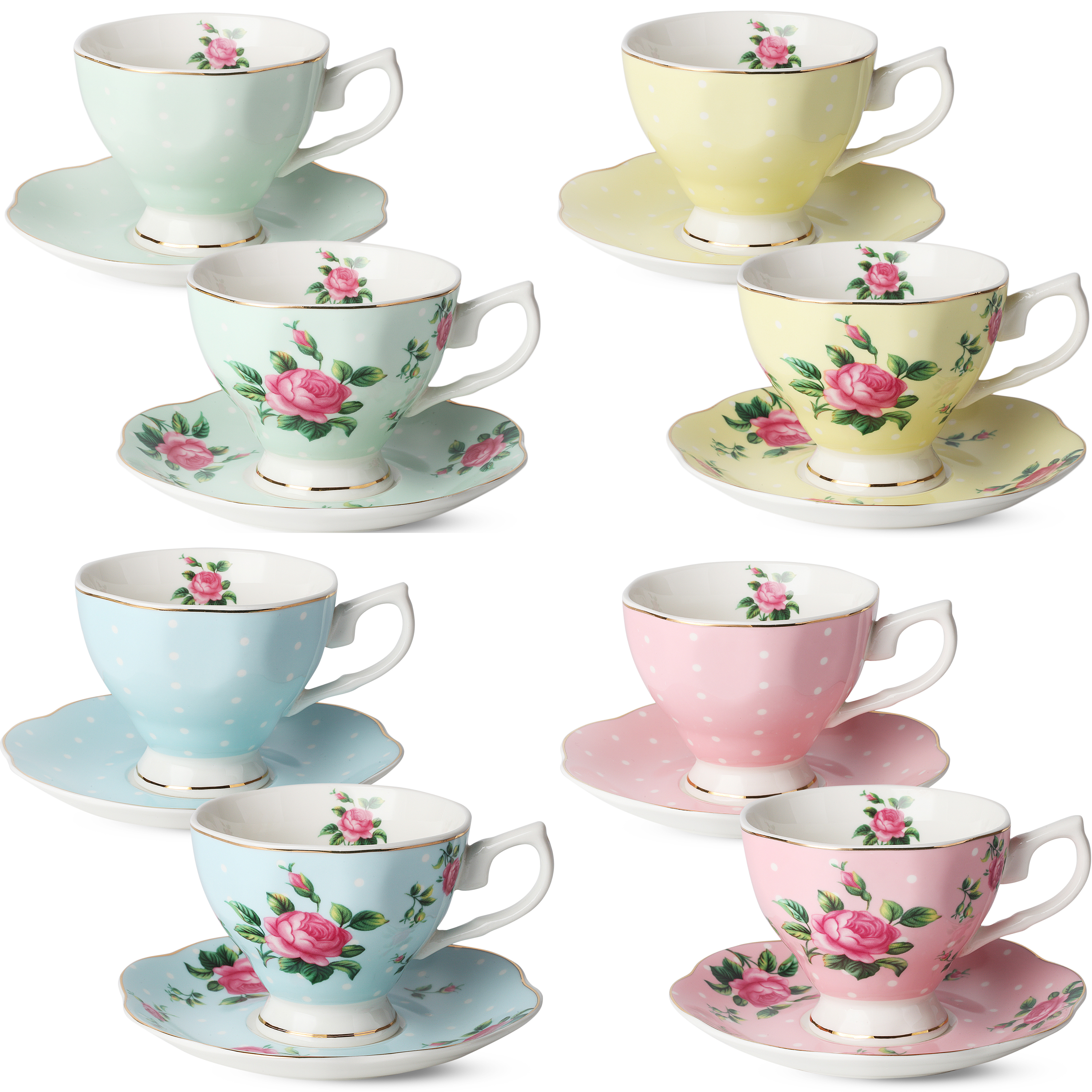 BTäT- Multicolor Floral Tea Cups and Saucers (set of 8) – BTAT
