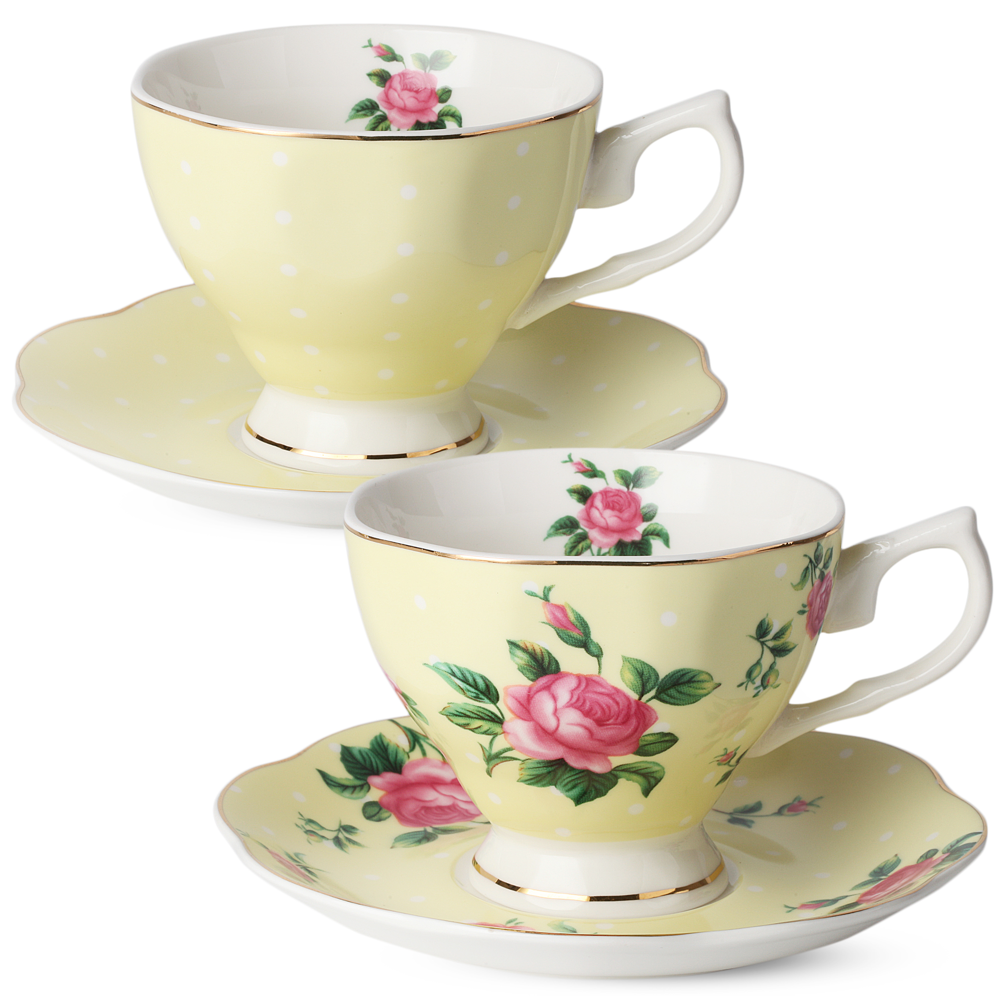BTäT- Tea Cups, Tea Cups and Saucers Set of 6, Tea Set, Floral Tea Cups (8oz)