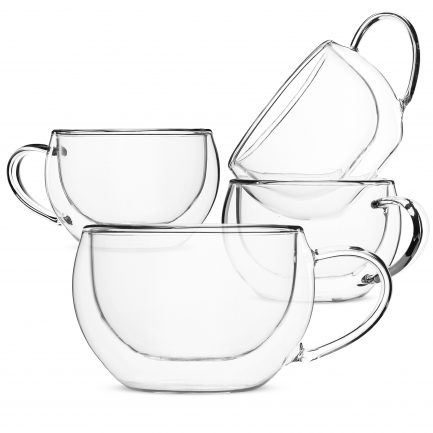 Teabloom Modern Classic Insulated Cups - Double Walled Glass Cups for Tea or Coffee - 6oz / 200ml (Set of 4)